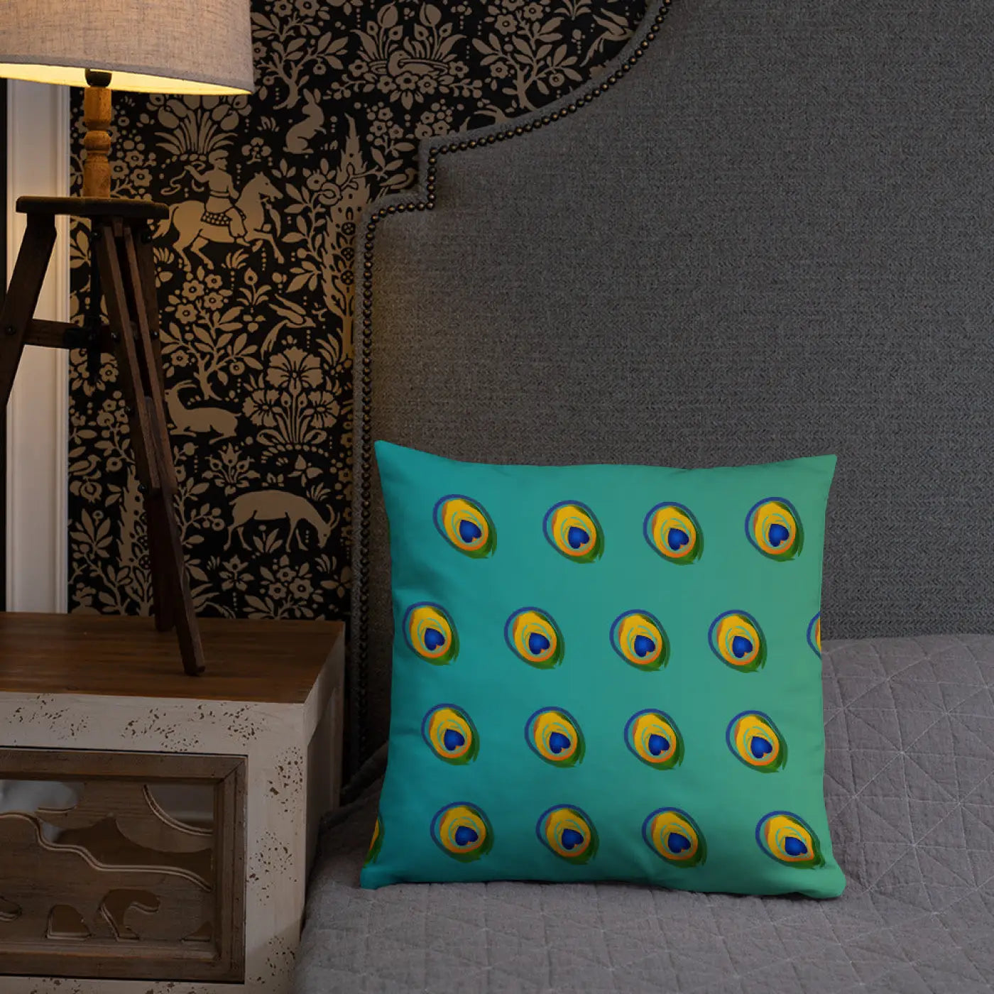 Peacock Feathers Printed Basic Throw Pillow - Royal Home Decor - DipaliZ