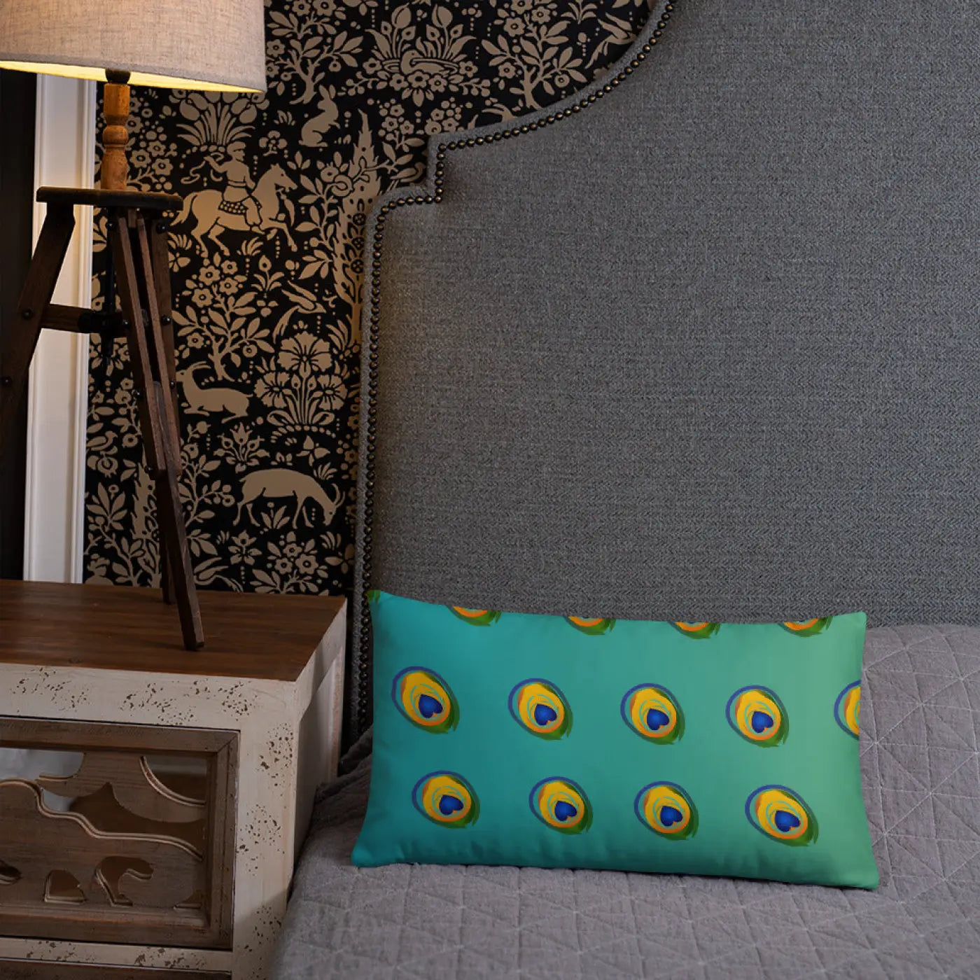 Peacock Feathers Printed Basic Throw Pillow - Royal Home Decor - DipaliZ