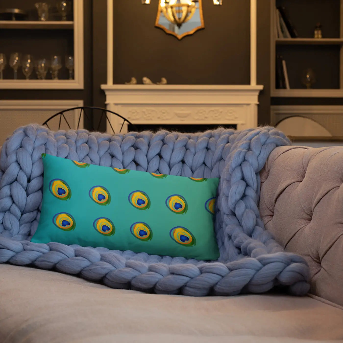 Peacock Feathers Printed Basic Throw Pillow - Royal Home Decor - DipaliZ