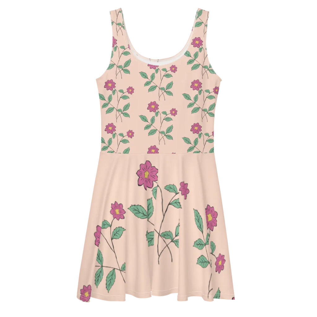 Pink Floral Skater Dress - Flared Skirt Design - DipaliZ