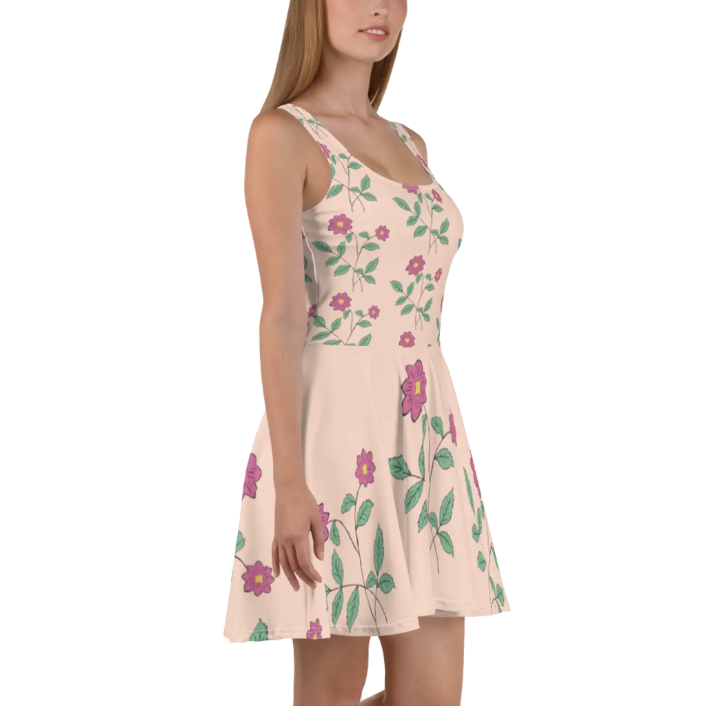 Pink Floral Skater Dress - Flared Skirt Design - DipaliZ
