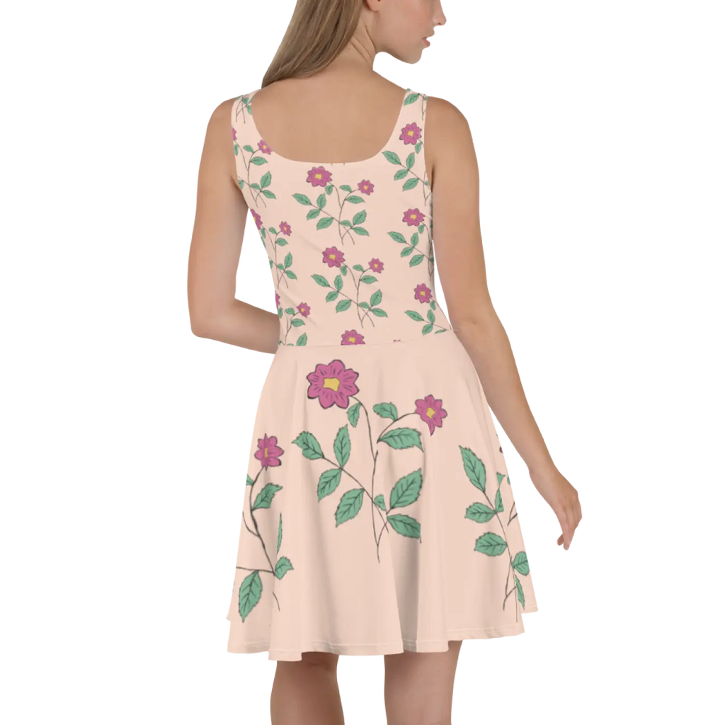Pink Floral Skater Dress - Flared Skirt Design - DipaliZ