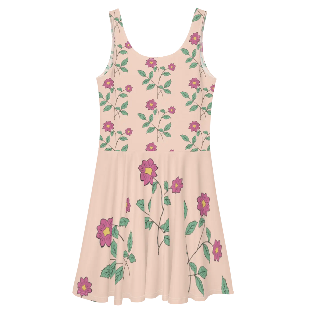 Pink Floral Skater Dress - Flared Skirt Design - DipaliZ