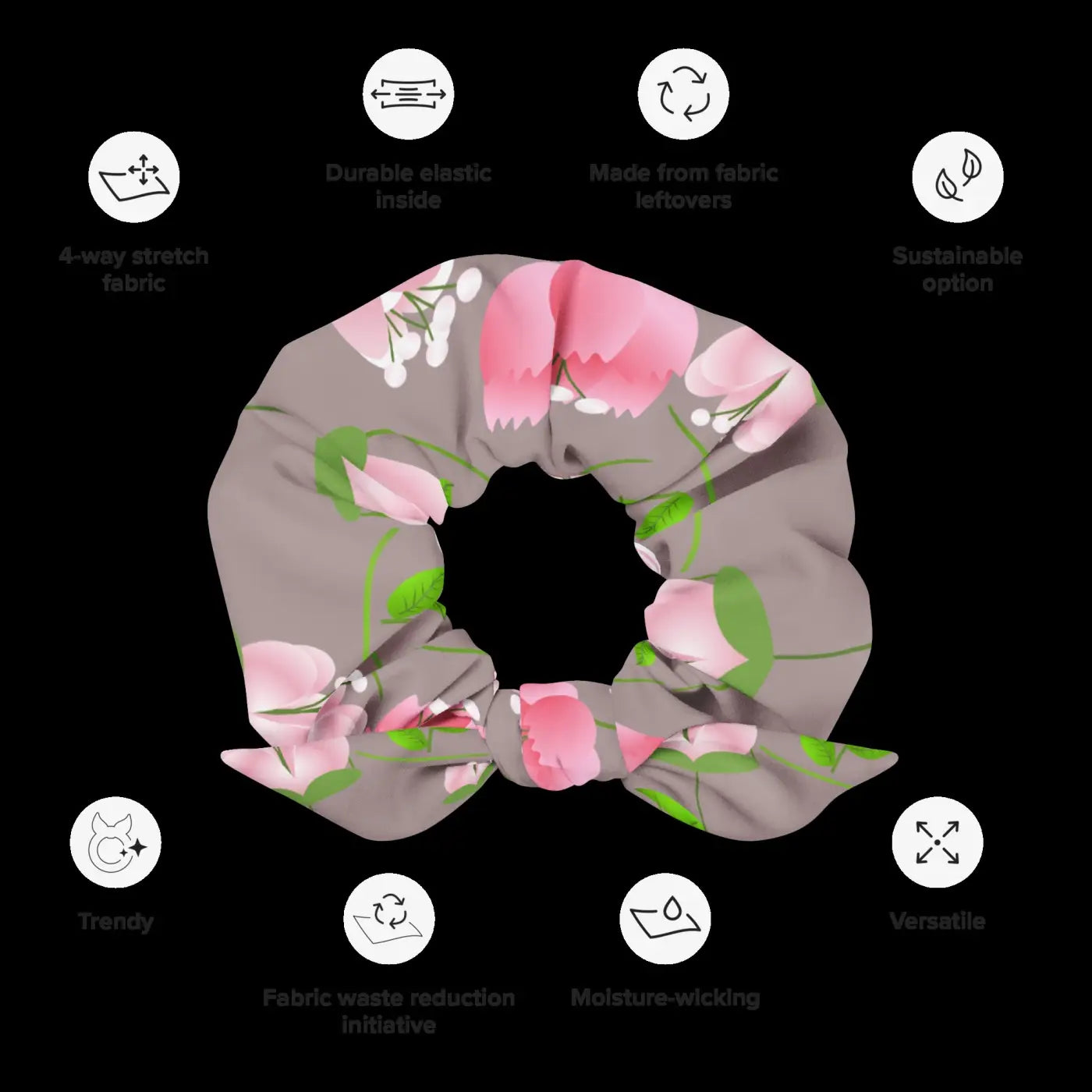Recycled Scrunchie - Pink Flowers One Size - DipaliZ