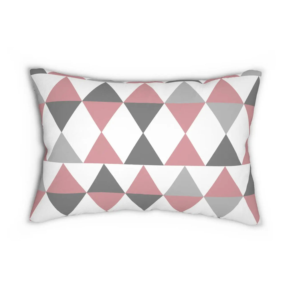 Pink and Grey Triangles Lumbar Pillow - Spun Polyester - DipaliZ