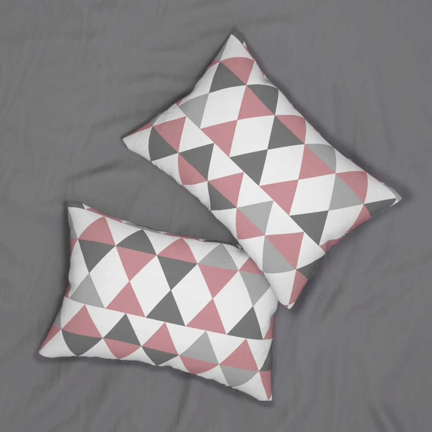 Pink and Grey Triangles Lumbar Pillow - Spun Polyester - DipaliZ