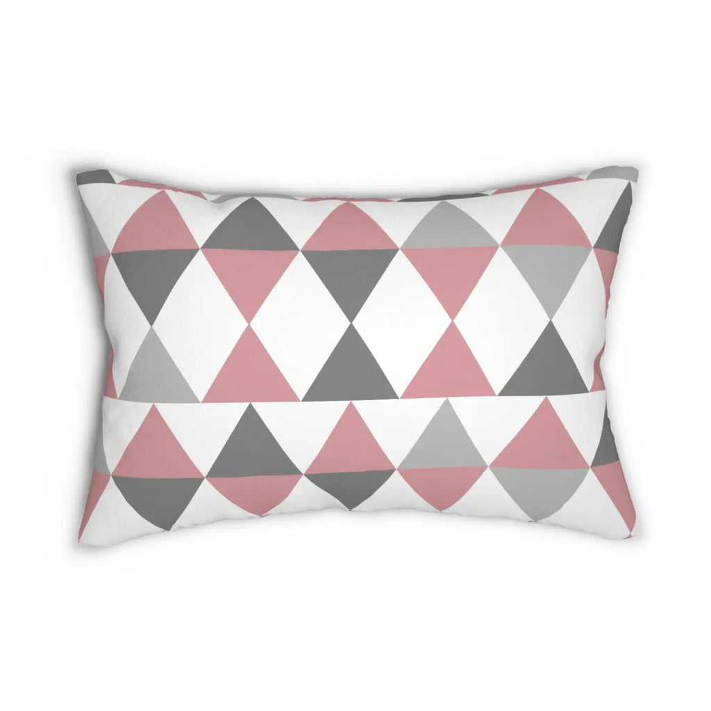 Pink and Grey Triangles Lumbar Pillow - Spun Polyester - DipaliZ