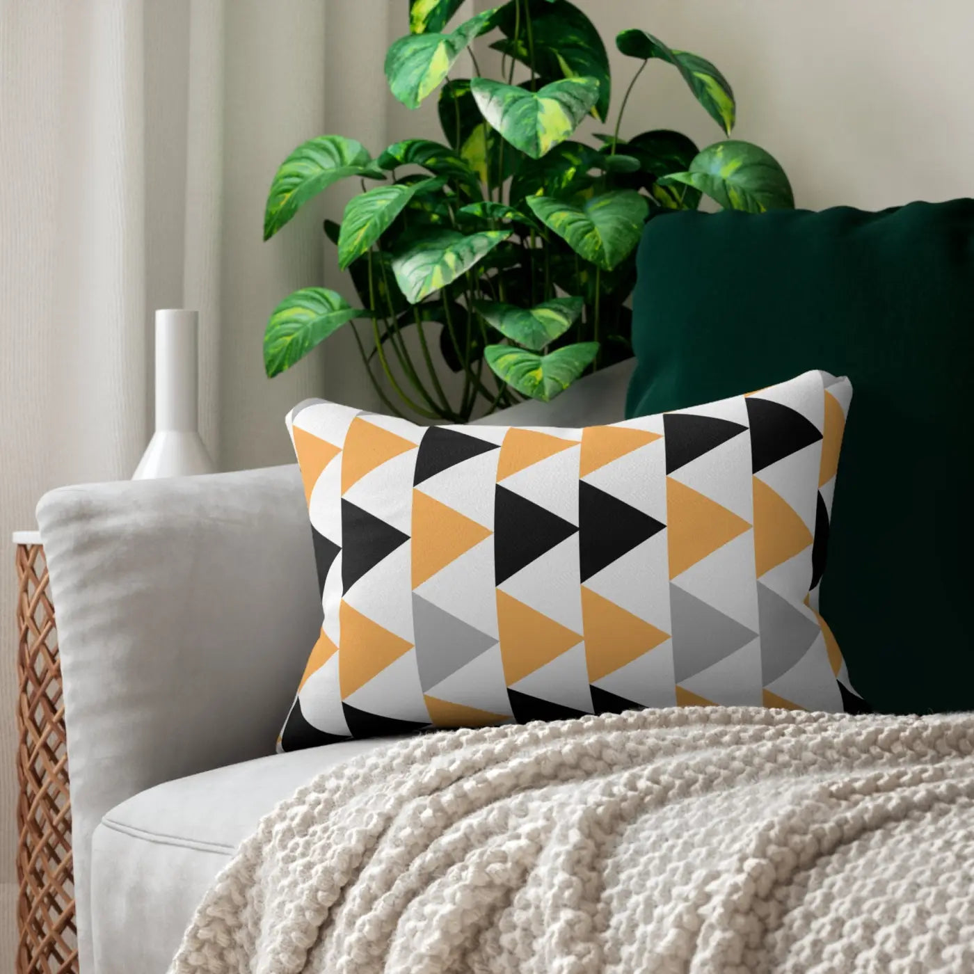 Geometric Spun Polyester Lumbar Pillow - Triangle Design - DipaliZ