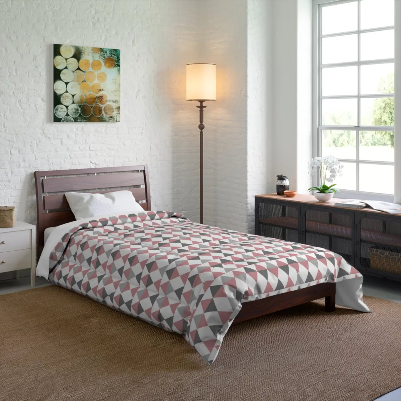 Cozy Comforter - Pink and Grey Triangles Design - DipaliZ