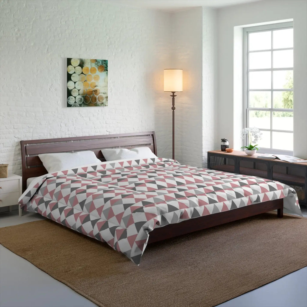 Cozy Comforter - Pink and Grey Triangles Design - DipaliZ