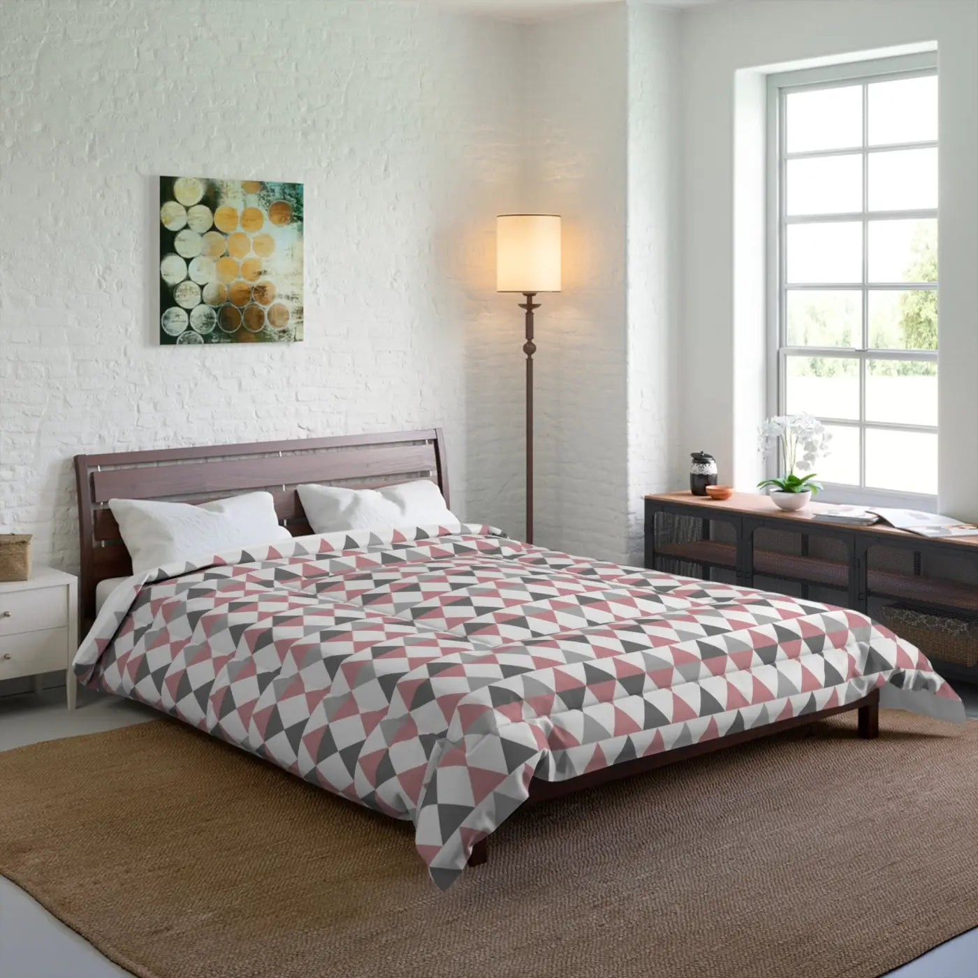 Cozy Comforter - Pink and Grey Triangles Design - DipaliZ