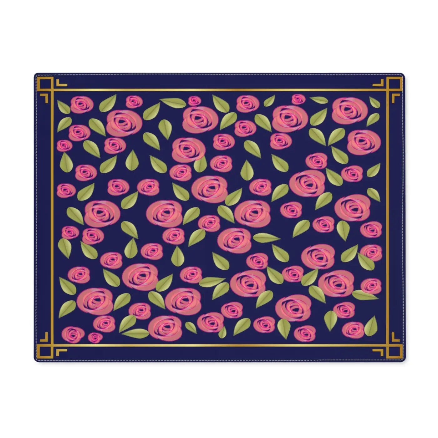 Pink Roses Placemat - Navy Blue Floral Dining - DipaliZ