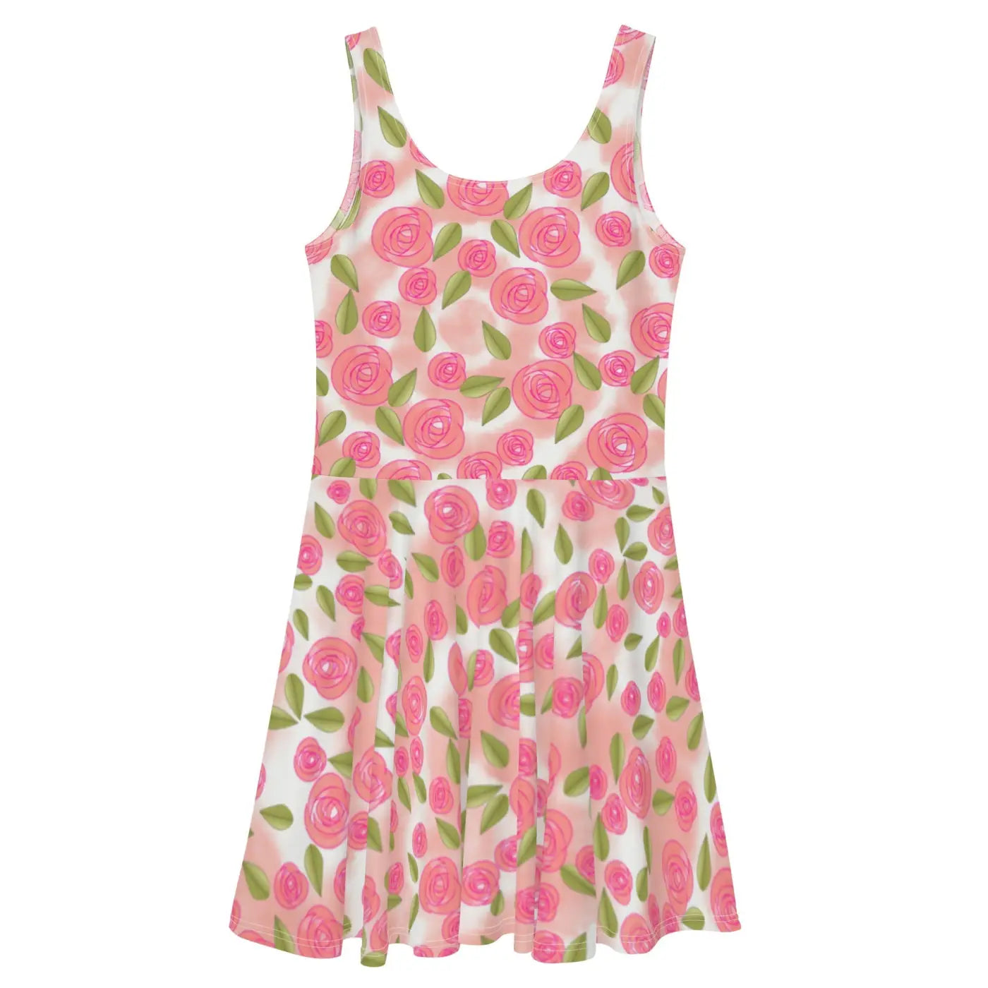Pink Roses Skater Dress - Flared Skirt Eco Fashion - DipaliZ
