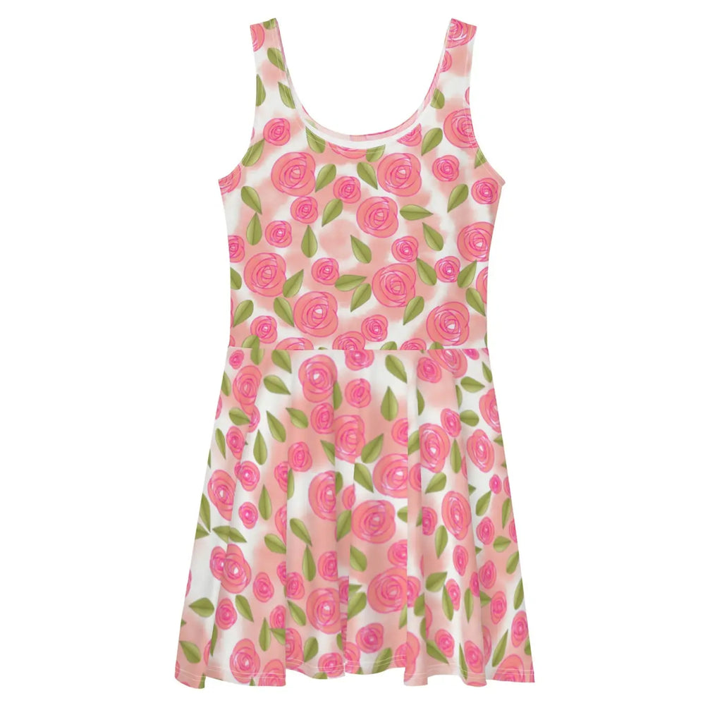 Pink Roses Skater Dress - Flared Skirt Eco Fashion - DipaliZ