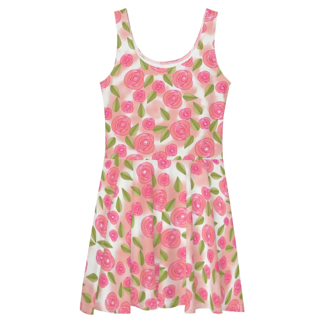 Pink Roses Skater Dress - Flared Skirt Eco Fashion - DipaliZ