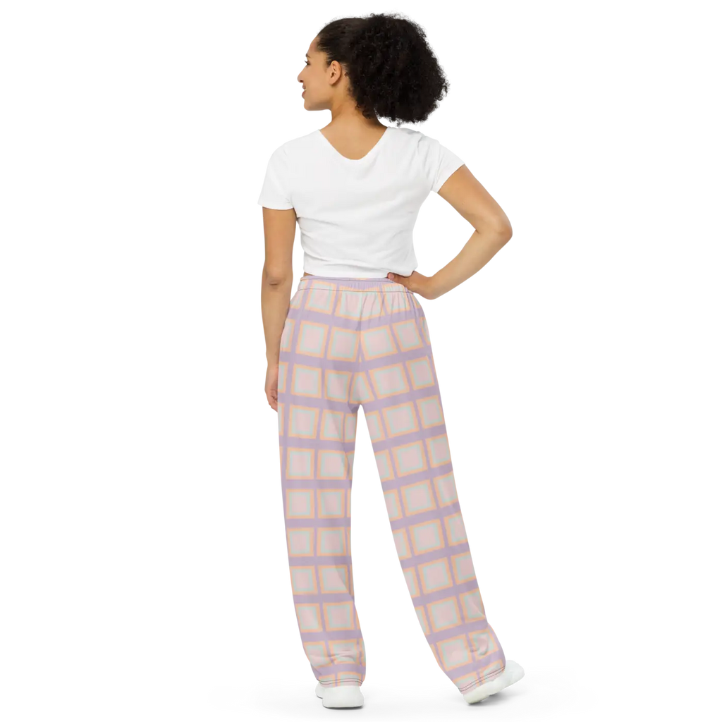 Pink Squares Wide Leg Pants - Loungewear Style - DipaliZ