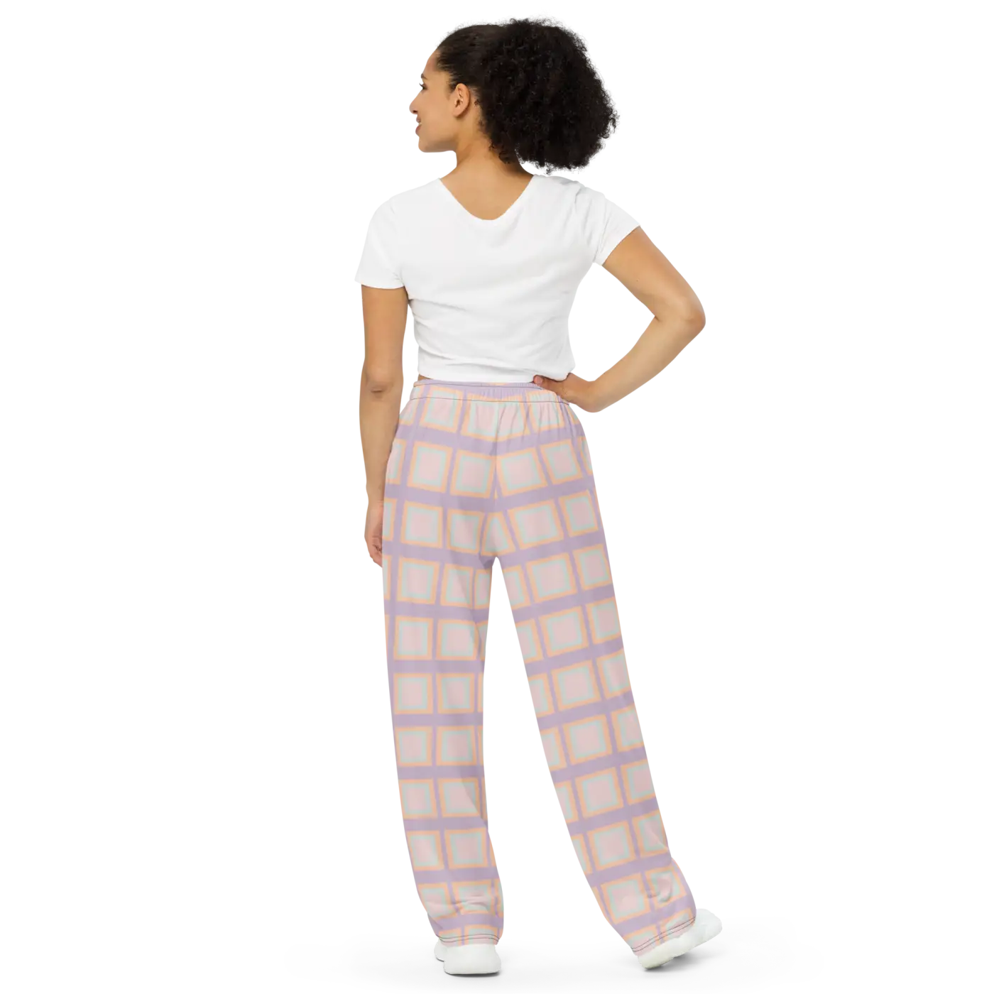 Pink Squares Wide Leg Pants - Loungewear Style - DipaliZ