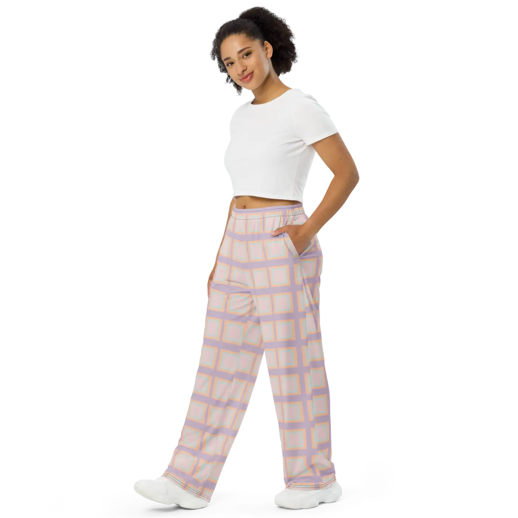 Pink Squares Wide Leg Pants - Loungewear Style - DipaliZ
