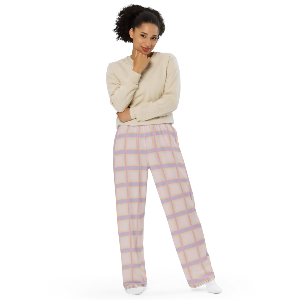 Pink Squares Wide Leg Pants - Loungewear Style - DipaliZ