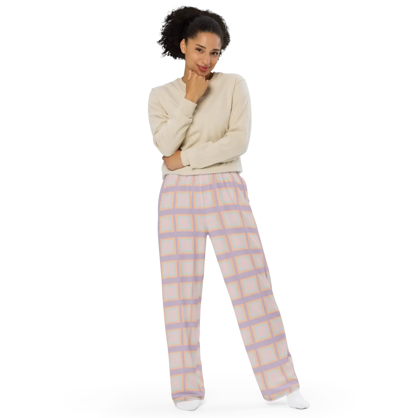 Pink Squares Wide Leg Pants - Loungewear Style - DipaliZ