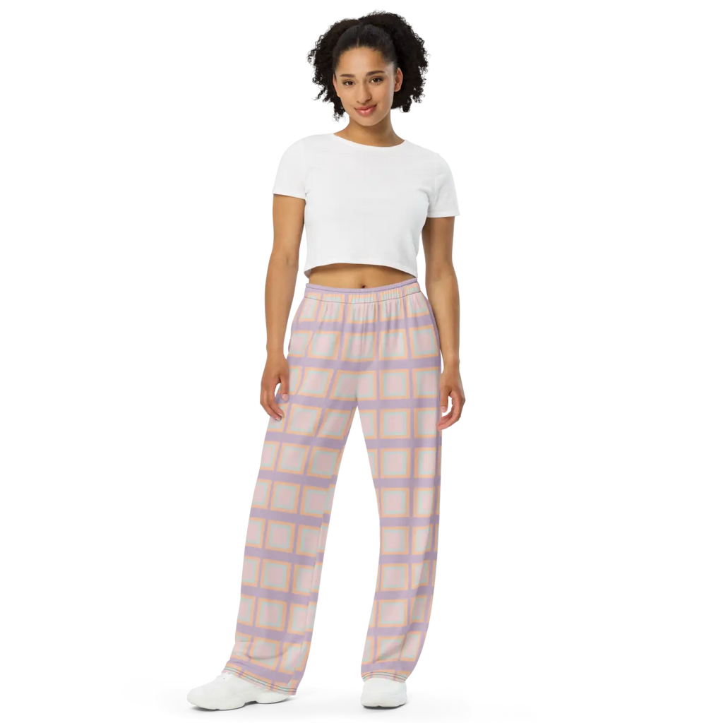 Pink Squares Wide Leg Pants - Loungewear Style - DipaliZ