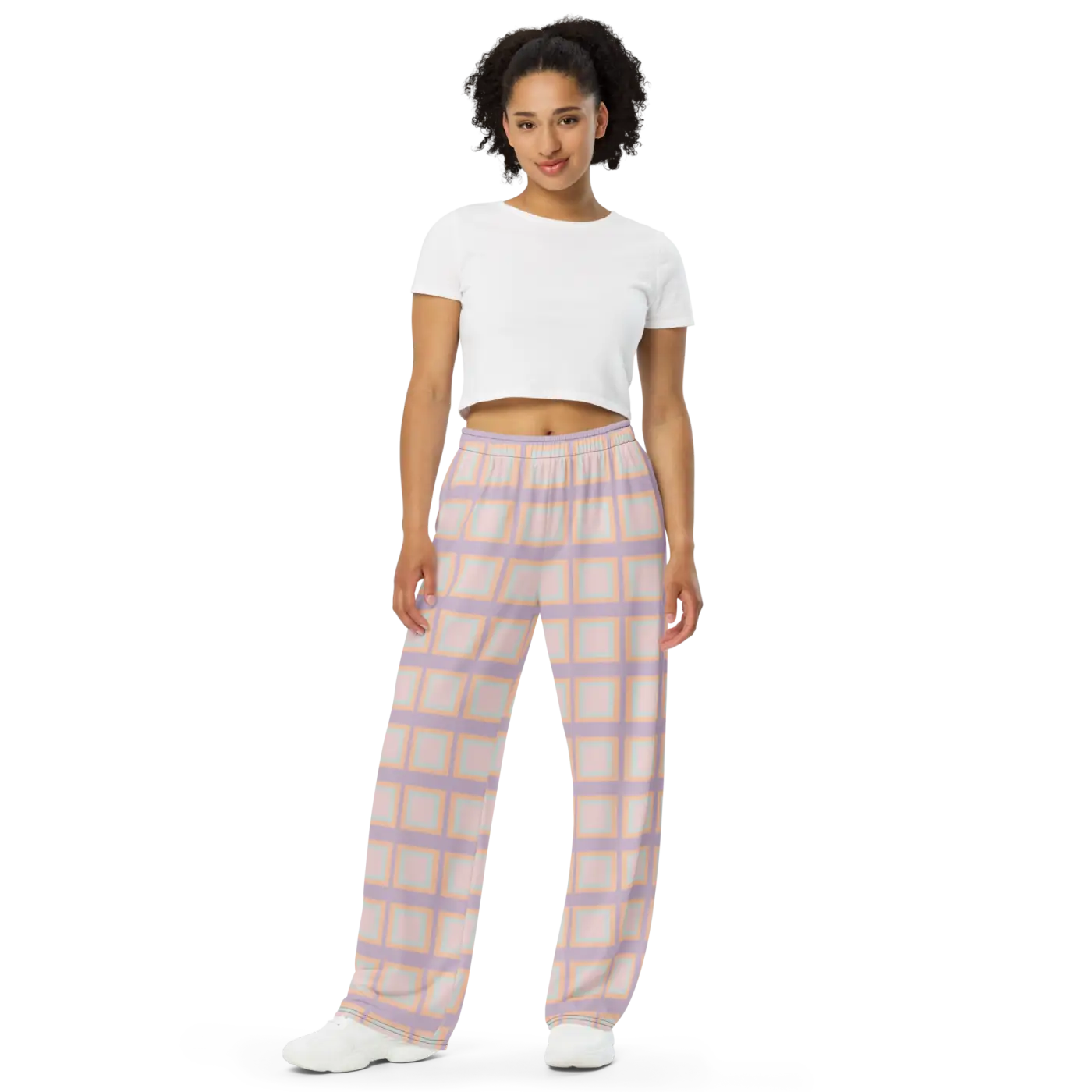 Pink Squares Wide Leg Pants - Loungewear Style - DipaliZ