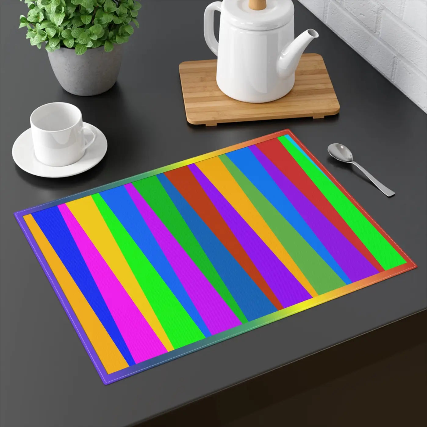 Rainbow Stripes Placemats - Colorful Cloth Table Decor - DipaliZ