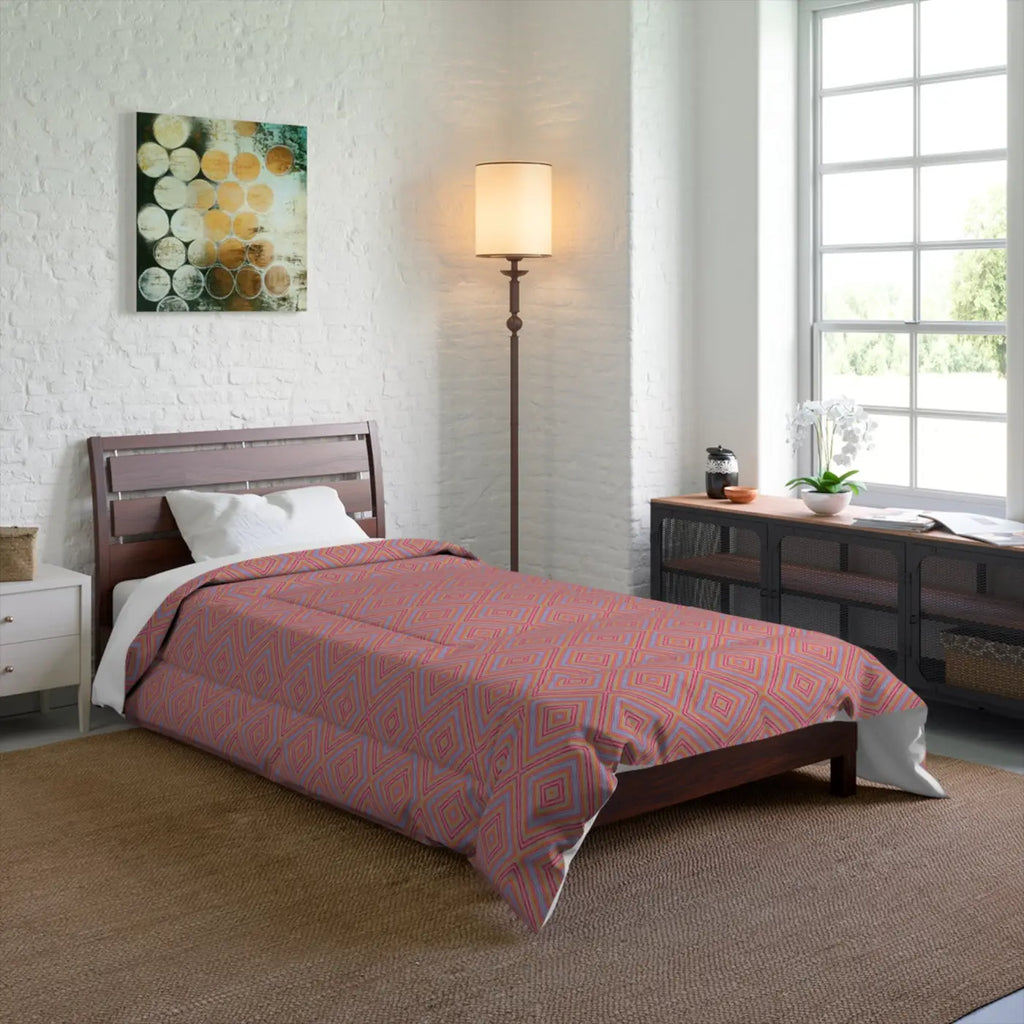 Blue Geometrical Pattern Comforter - Modern Statement Blanket - DipaliZ