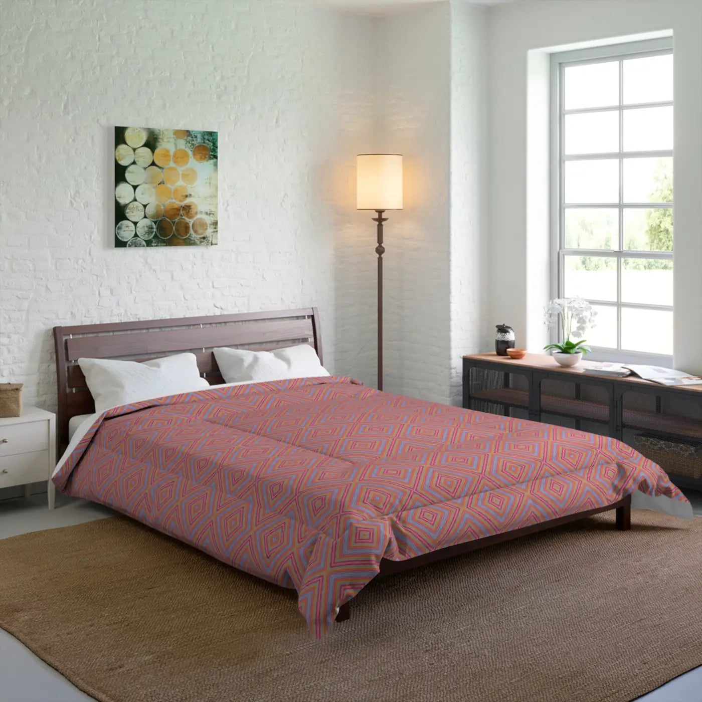 Blue Geometrical Pattern Comforter - Modern Statement Blanket - DipaliZ