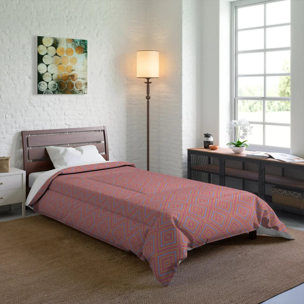 Blue Geometrical Pattern Comforter - Modern Statement Blanket - DipaliZ