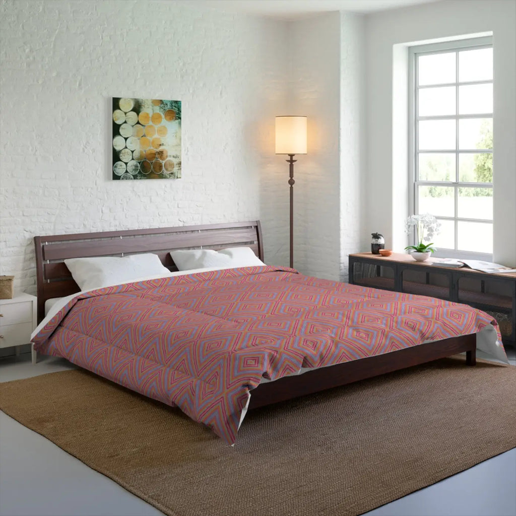 Blue Geometrical Pattern Comforter - Modern Statement Blanket - DipaliZ