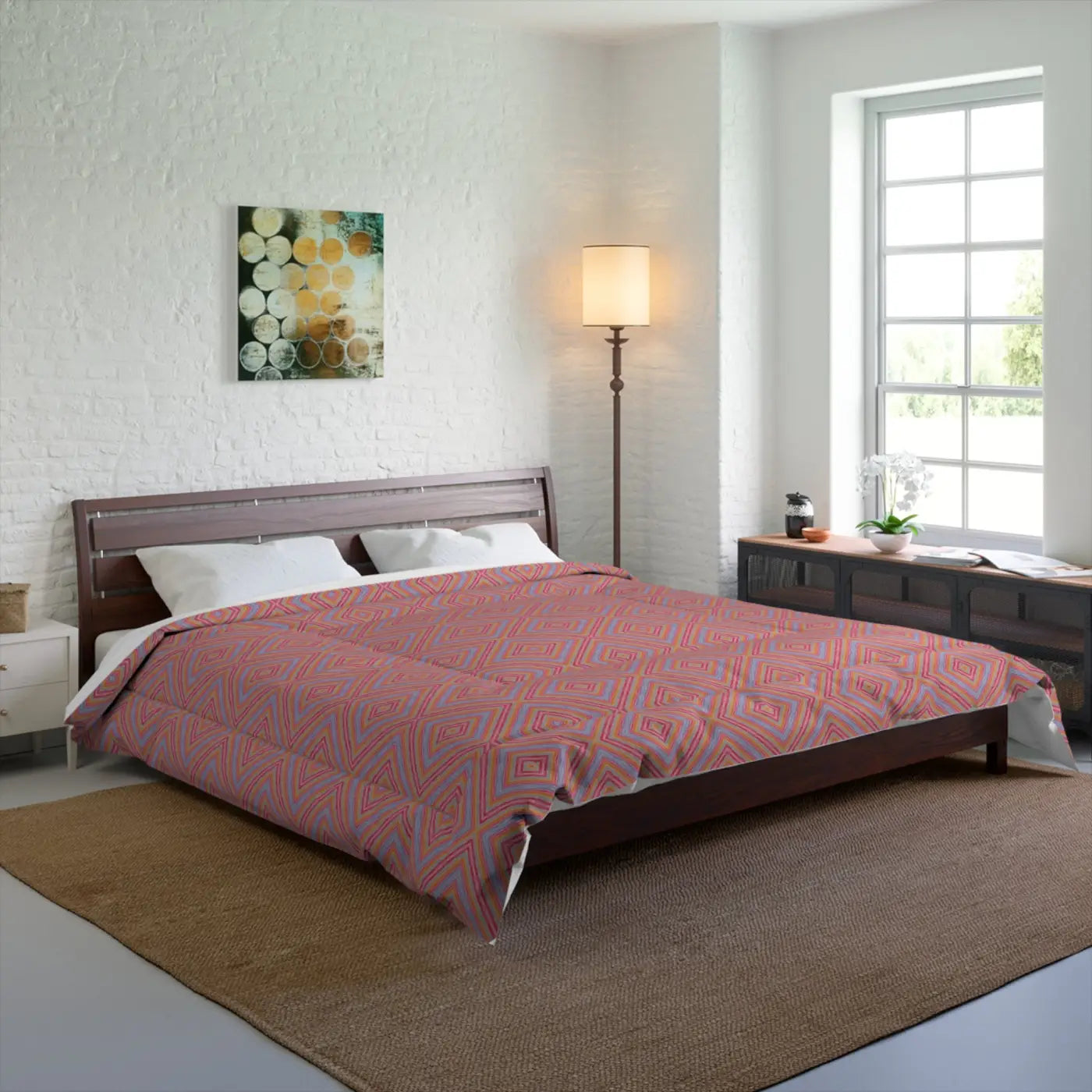 Blue Geometrical Pattern Comforter - Modern Statement Blanket - DipaliZ