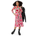 Red Flower Long Sleeve Midi Dress - Bold Print - DipaliZ