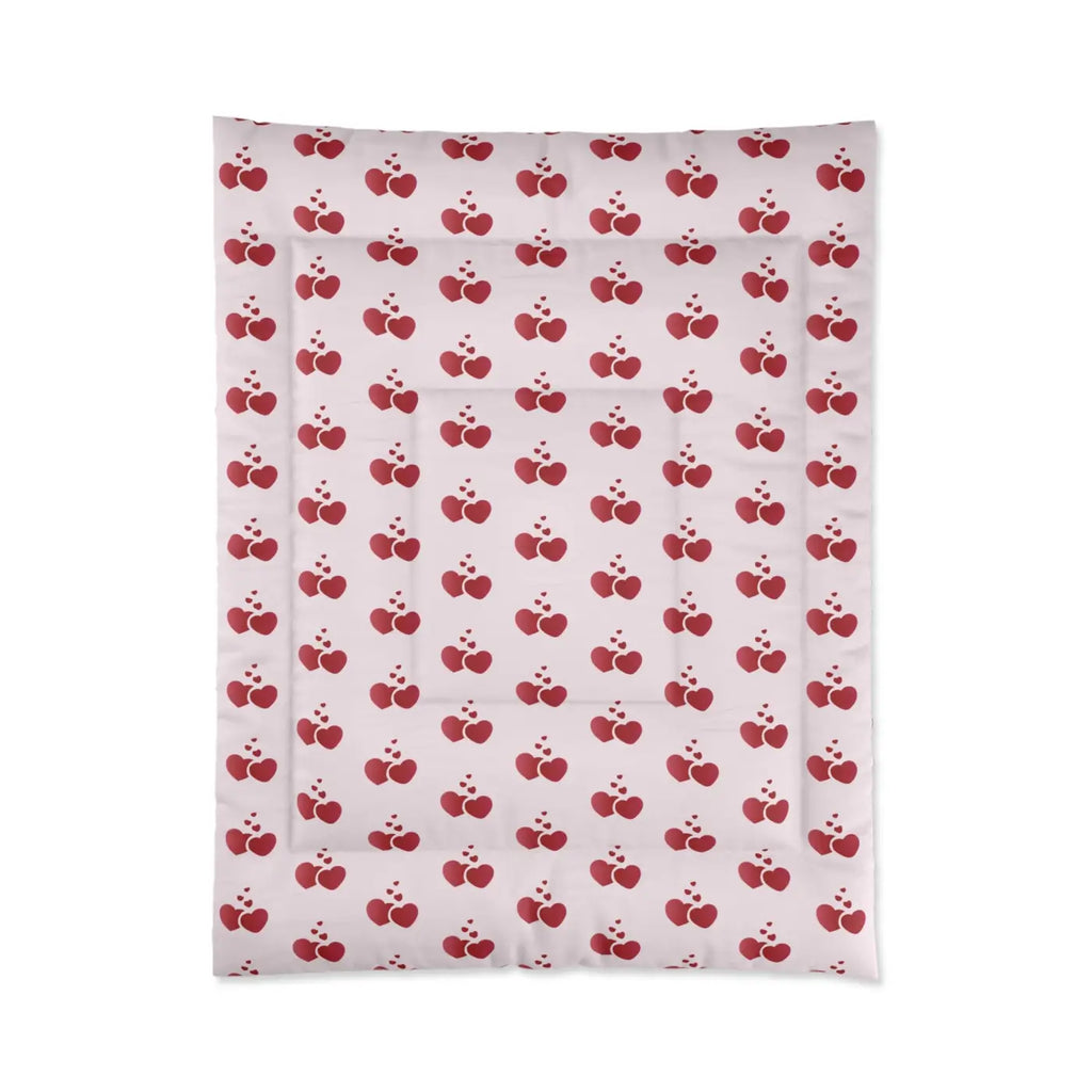 Red Hearts Polyester Comforter - Cozy Pink Pattern - DipaliZ