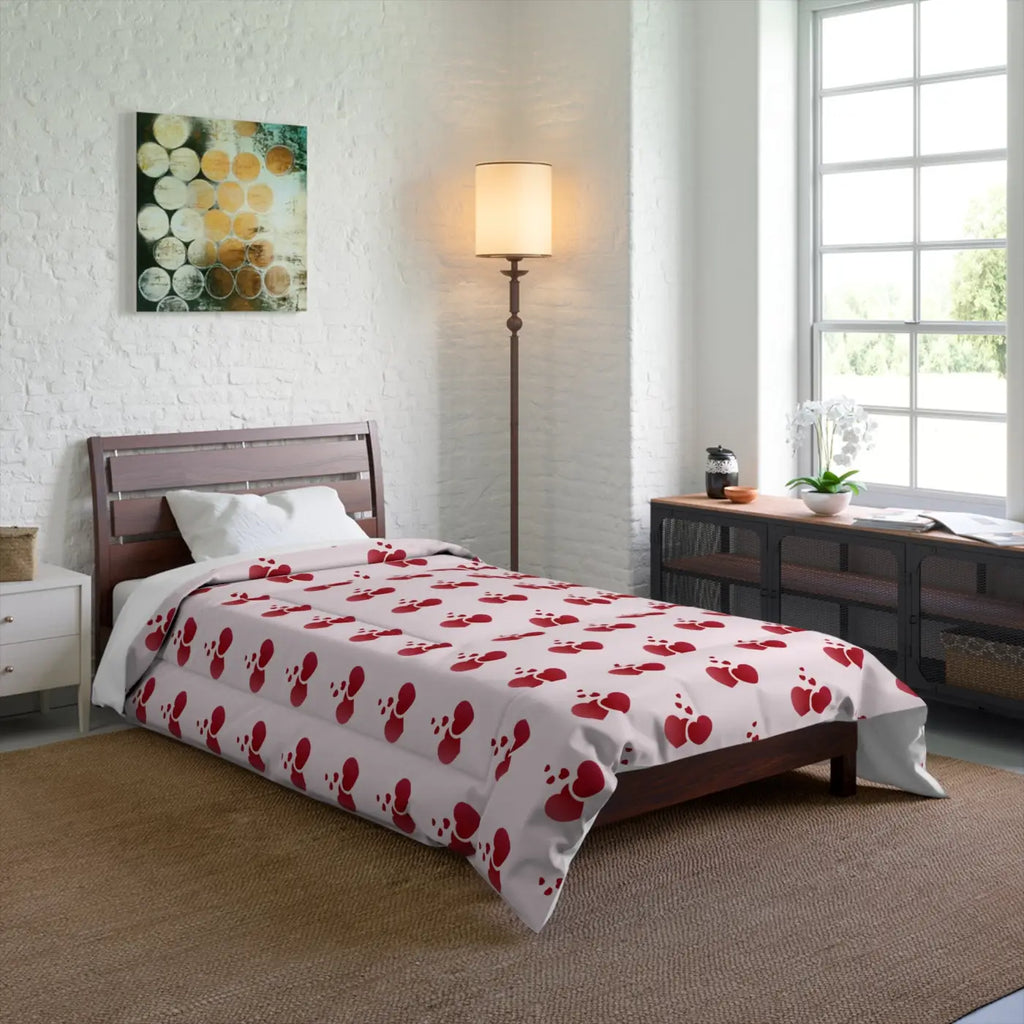 Red Hearts Polyester Comforter - Cozy Pink Pattern - DipaliZ
