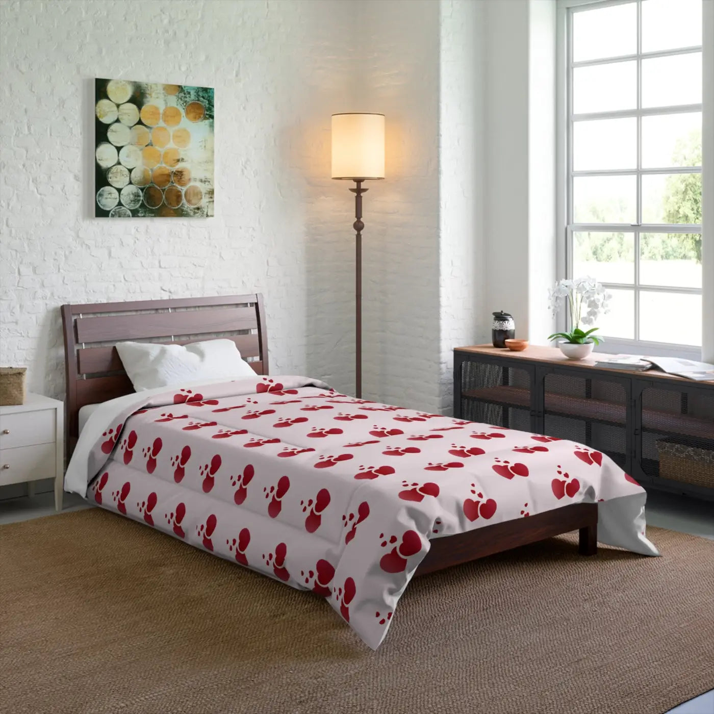 Red Hearts Polyester Comforter - Cozy Pink Pattern - DipaliZ