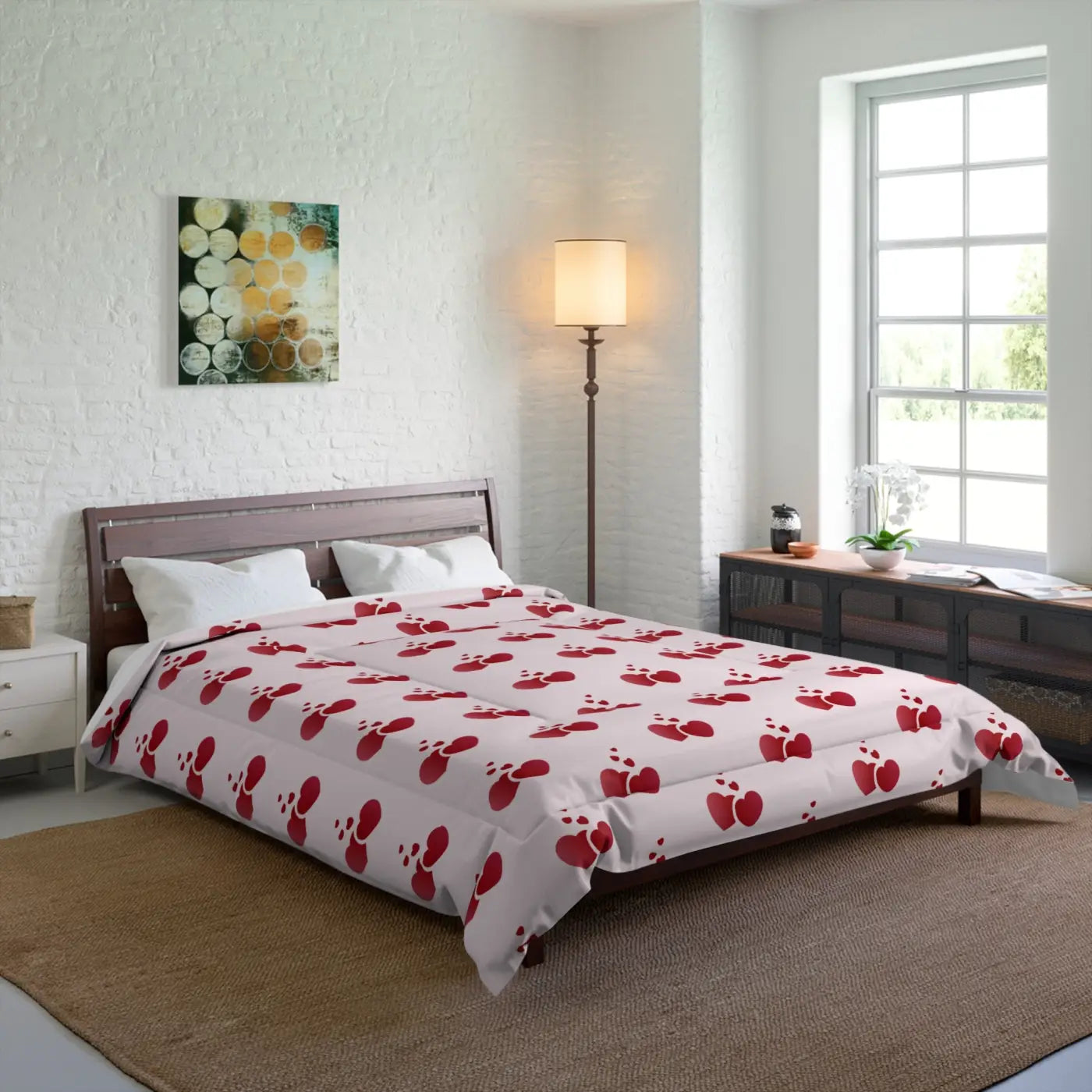 Red Hearts Polyester Comforter - Cozy Pink Pattern - DipaliZ