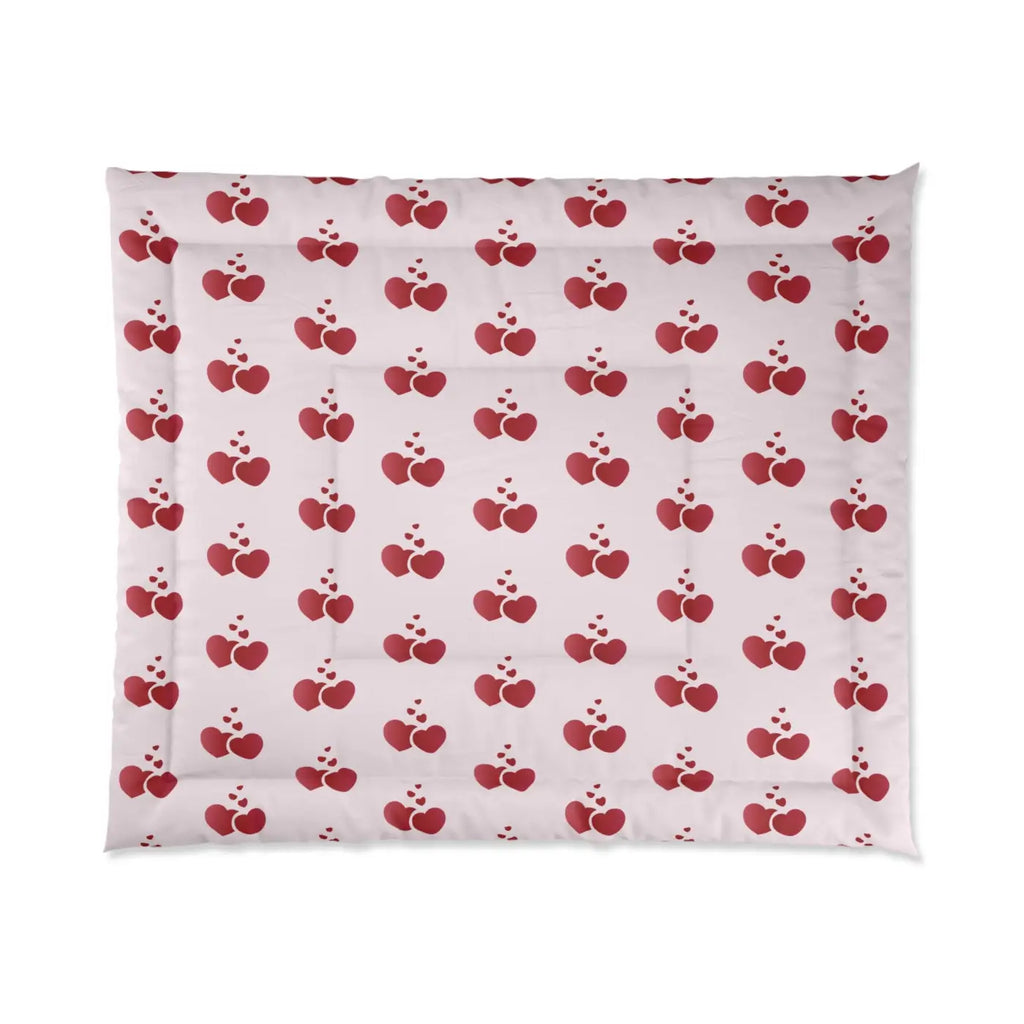 Red Hearts Polyester Comforter - Cozy Pink Pattern - DipaliZ