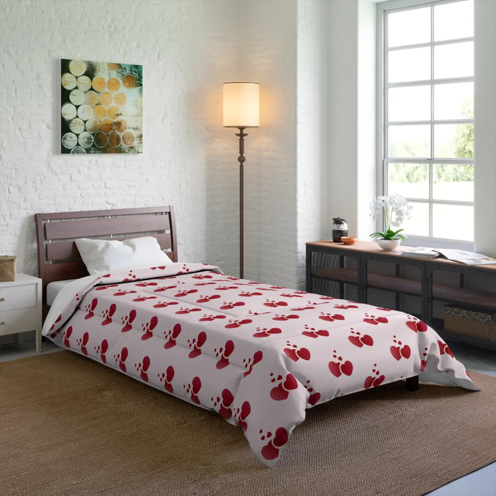Red Hearts Polyester Comforter - Cozy Pink Pattern - DipaliZ
