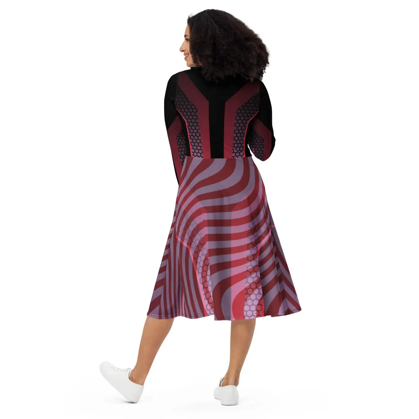 Print Long Sleeve Midi Dress - Statement Style - DipaliZ