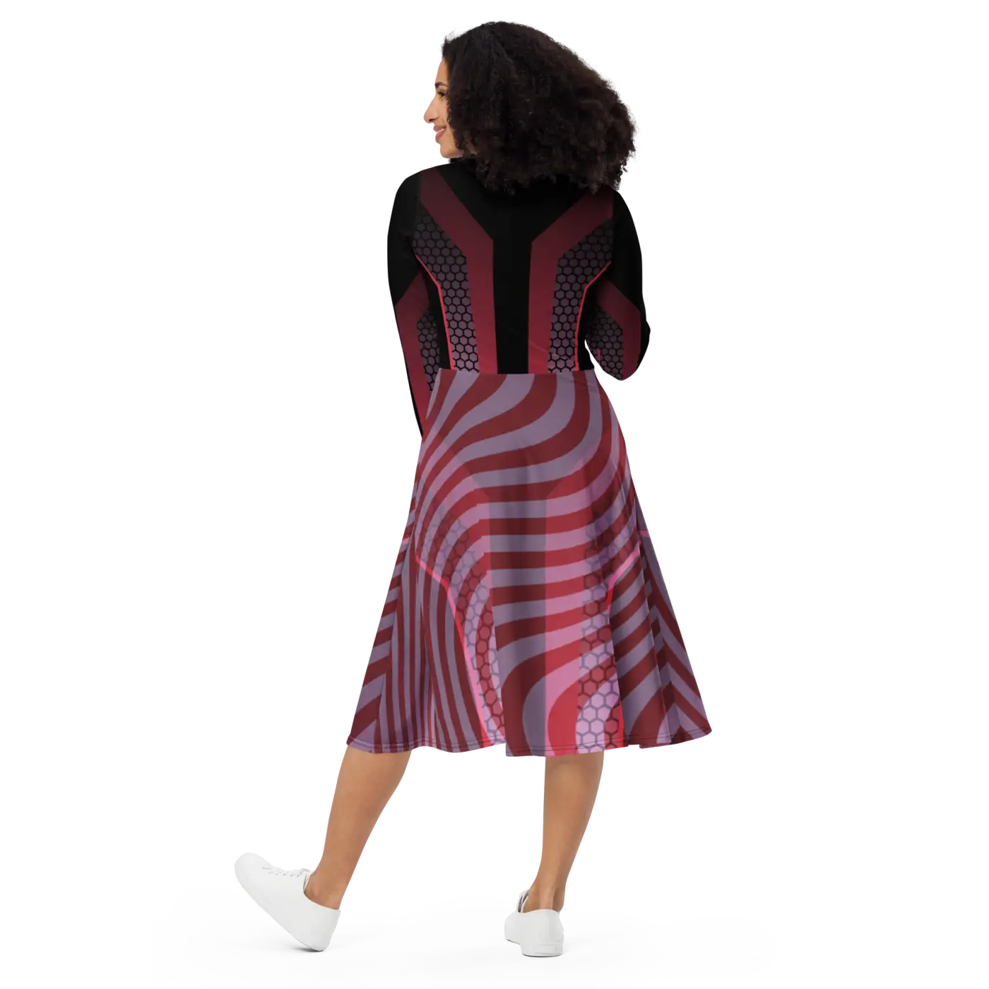 Print Long Sleeve Midi Dress - Statement Style - DipaliZ