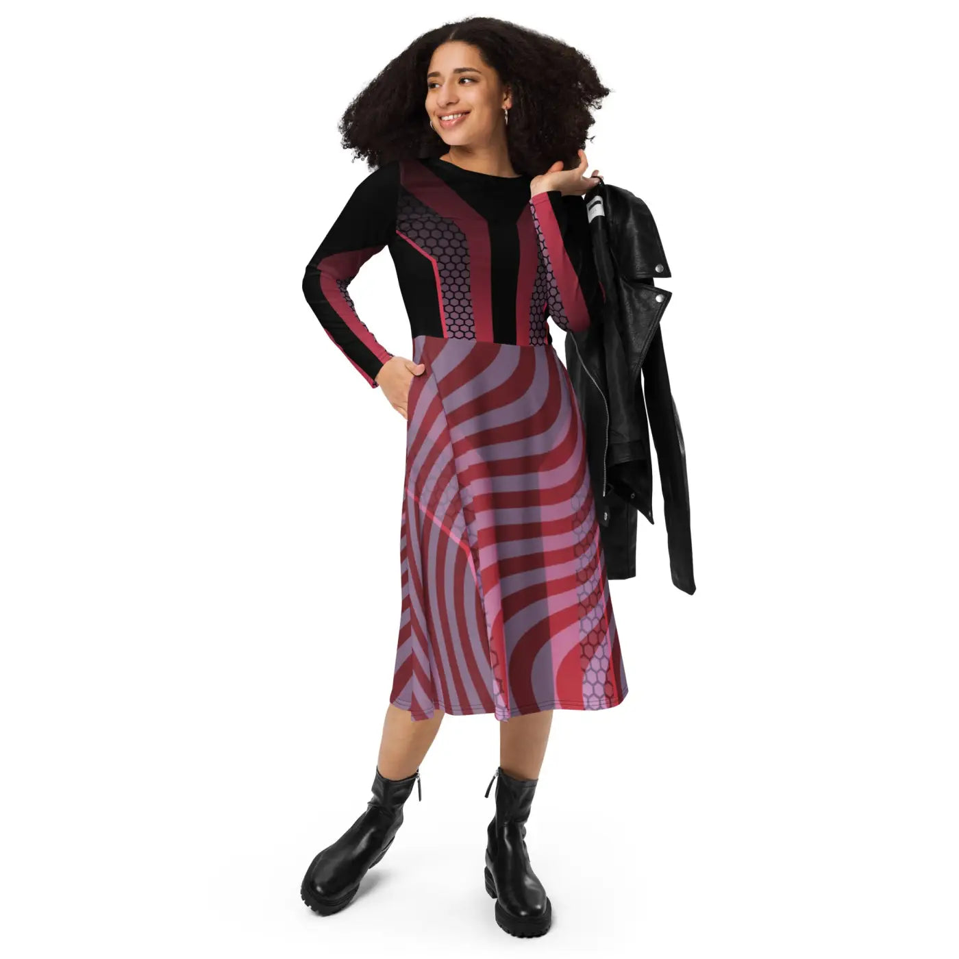 Print Long Sleeve Midi Dress - Statement Style - DipaliZ