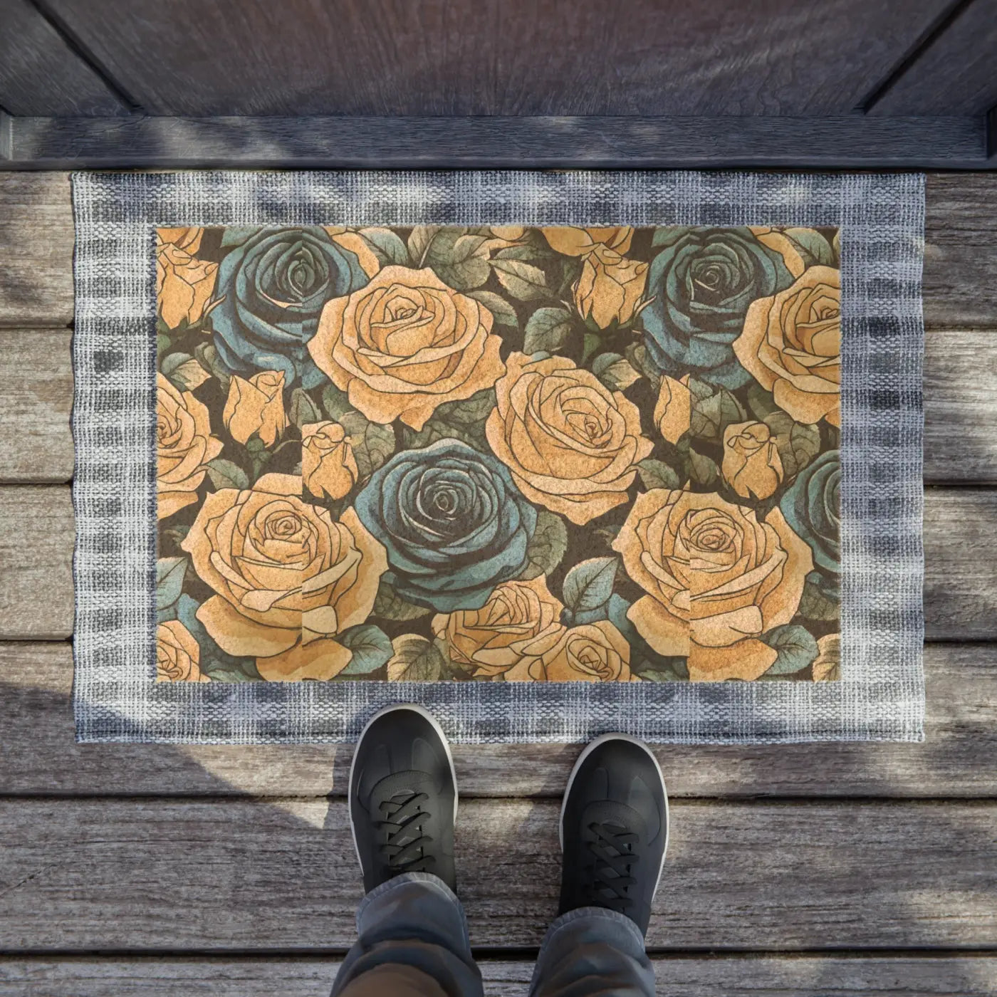 Rose Flowers Doormat - Tufted Coir Coconut Fiber Entry - DipaliZ