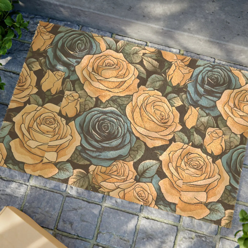 Rose Flowers Doormat - Tufted Coir Coconut Fiber Entry - DipaliZ