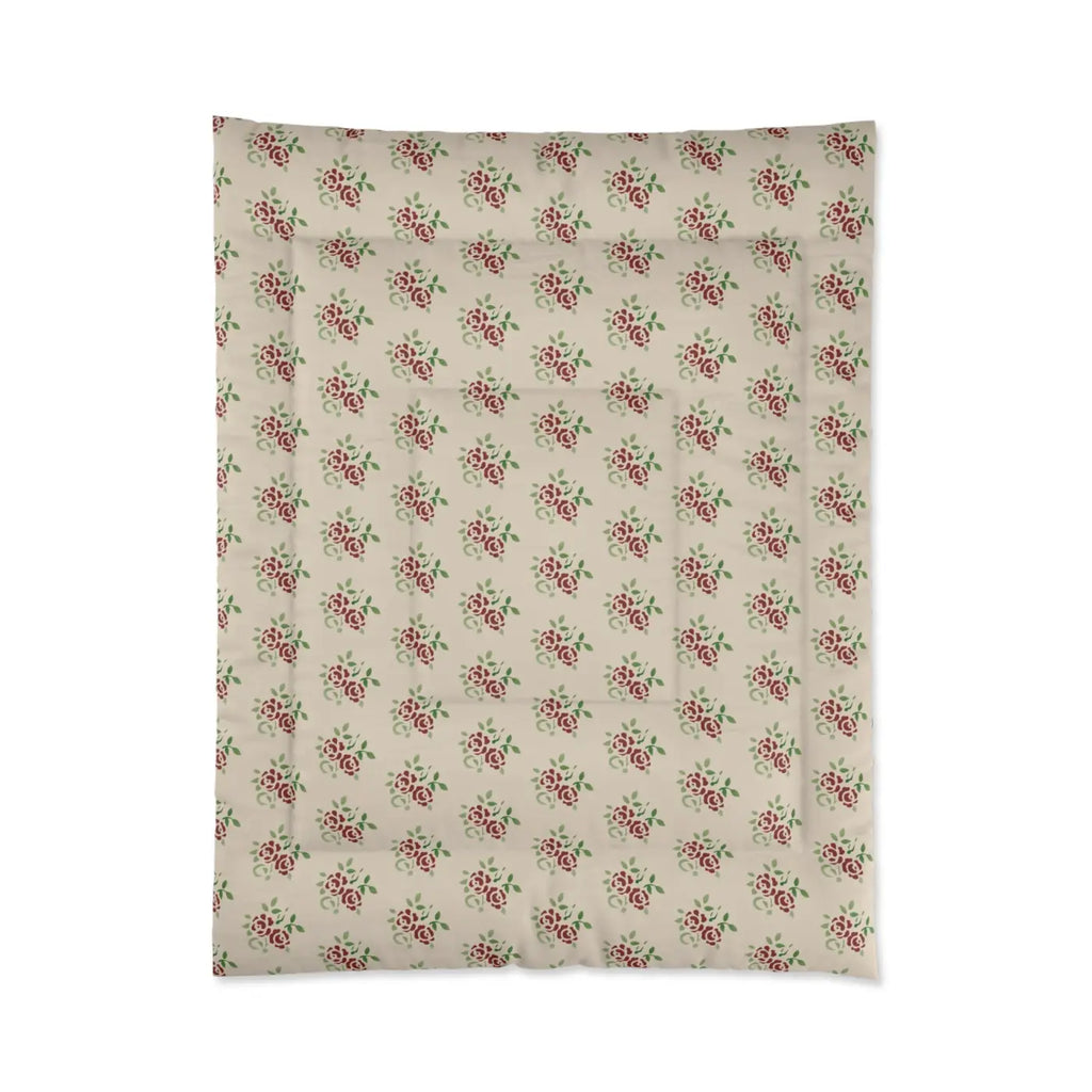 Roses On Beige Comforter - Cozy Fluffy Bedding - DipaliZ