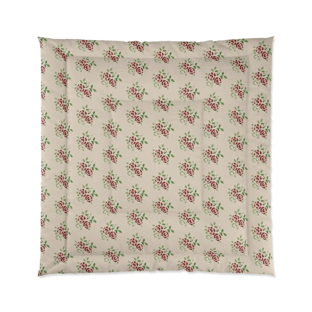 Roses On Beige Comforter - Cozy Fluffy Bedding - DipaliZ