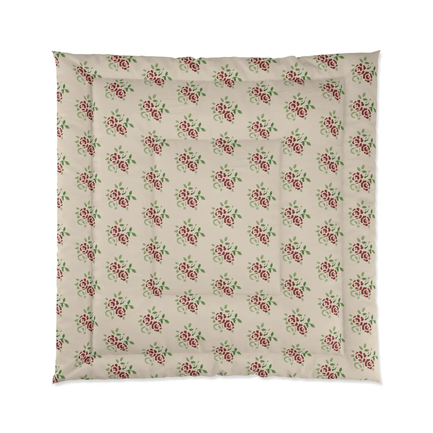 Roses On Beige Comforter - Cozy Fluffy Bedding - DipaliZ