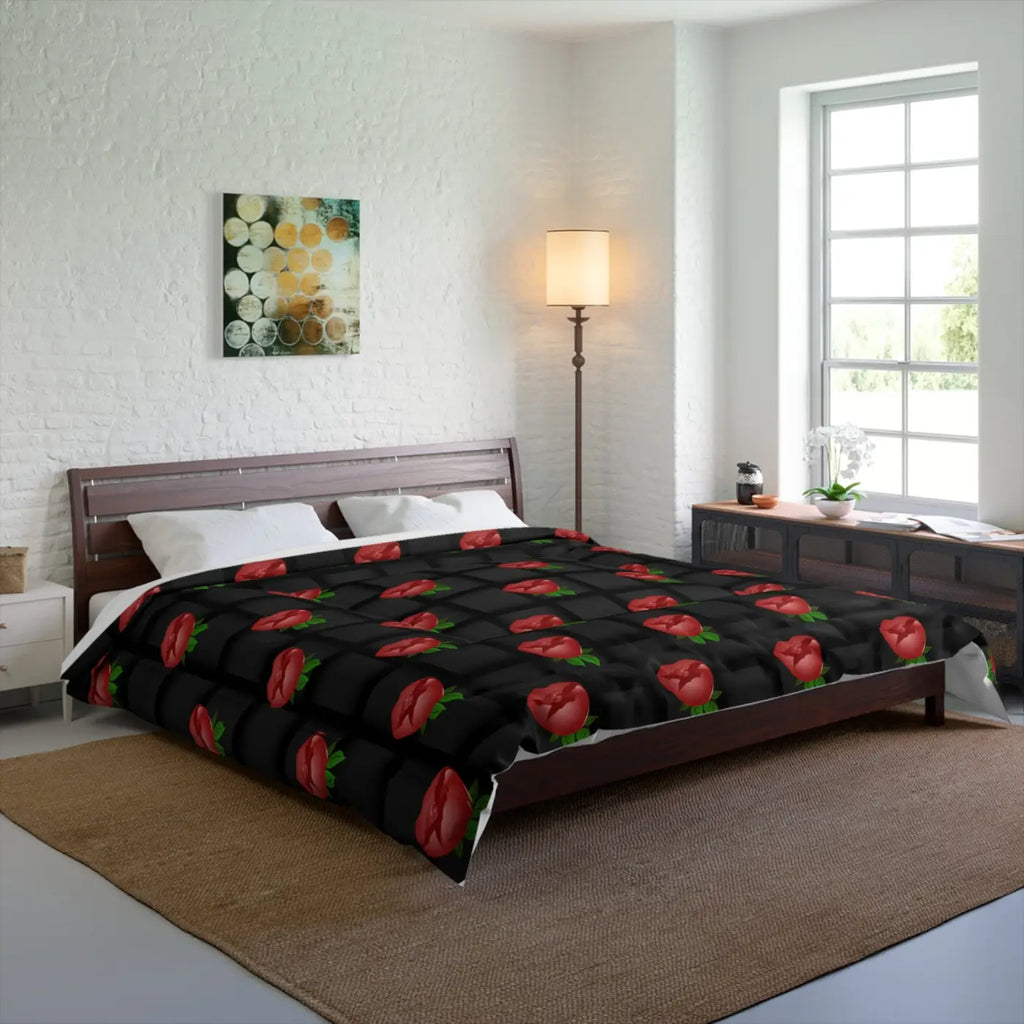 Black Comforter - Rose Weaved Background Design - DipaliZ
