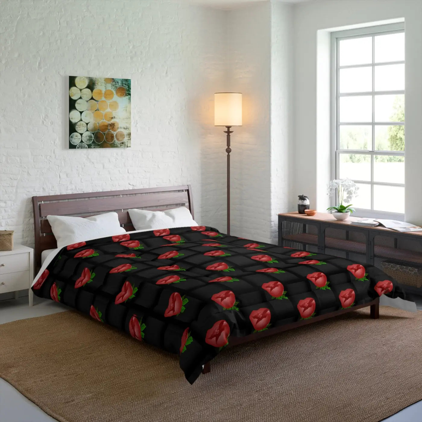 Black Comforter - Rose Weaved Background Design - DipaliZ