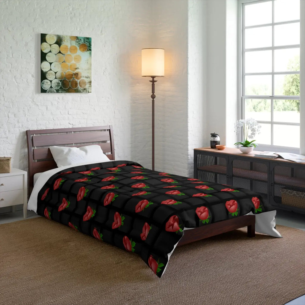 Black Comforter - Rose Weaved Background Design - DipaliZ